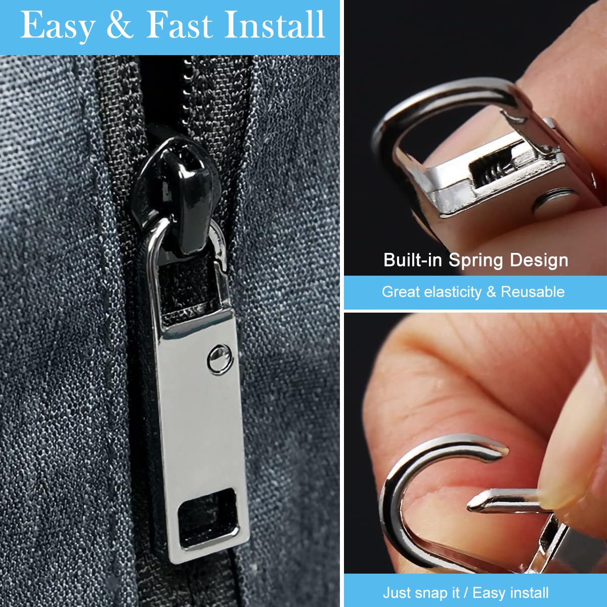 HASTHIP Zipper Puller Set for Jackets Bags and Luggage featuring 32 pcs PVC Tabs | Easy Detachable Repair Kit