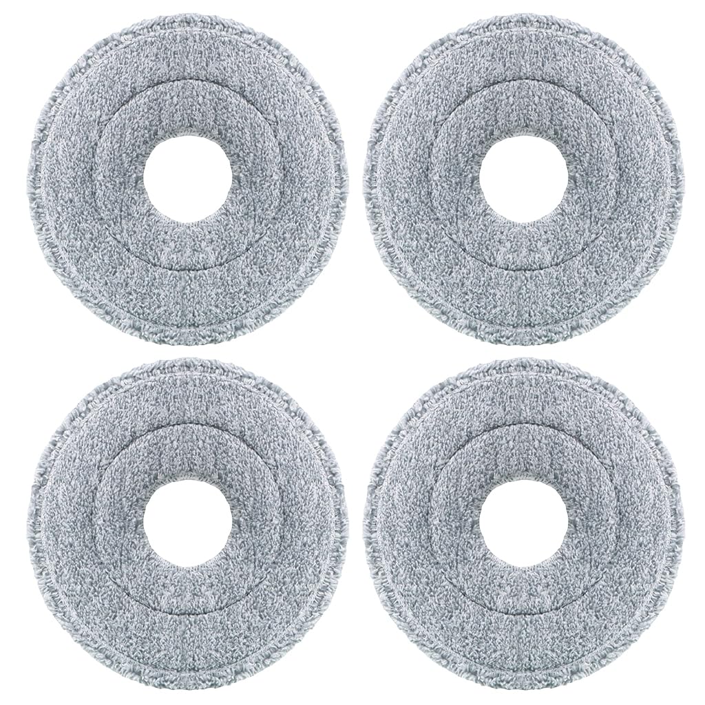 HASTHIP® 4Pcs Microfiber Mop Pads 9.84 Inches Round High Absorbent Microfiber Mop Pads Replacement for Rotary Mop Wet Dry Use Microfiber Mop Pads, Compatible Most Round Spin Mop & Bucket.