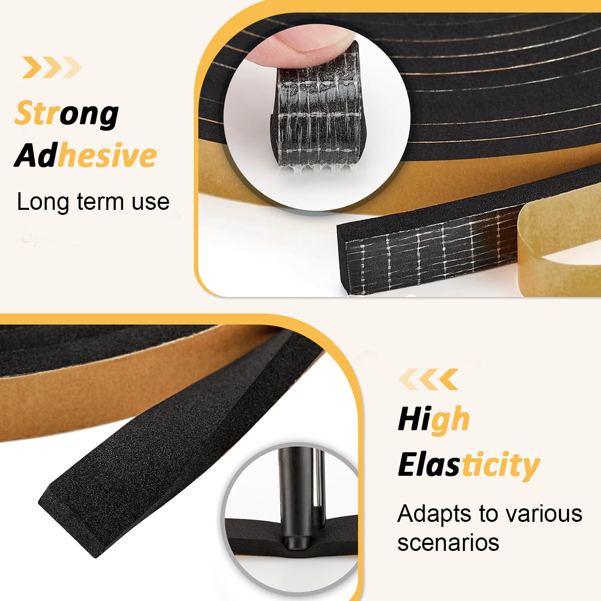 HASTHIP® 16.4ft Door Seal Strip Door Bottom Sealing Strips EVA Foam Door Sweep Door Seal Gap Seals Self Adhesive Door Strips Door Seal Weather Proof Noise Reduction Door Seal for Door, Window, Gaps