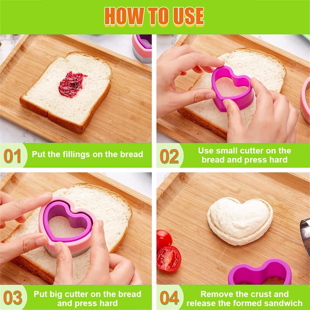 HASTHIP Kid Sandwich Cutter and Sealer Set with 66PCS Molds and Fruit Forks for Fun Lunches