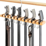 HASTHIP® Belt Hanger for Closet Max 23 Belts,2-in-1 Wall Mount Belt Organizer with 360° Rotating Hooks Wooden Tie and Rack for Sari Scarf Accessories,12+11 Storage
