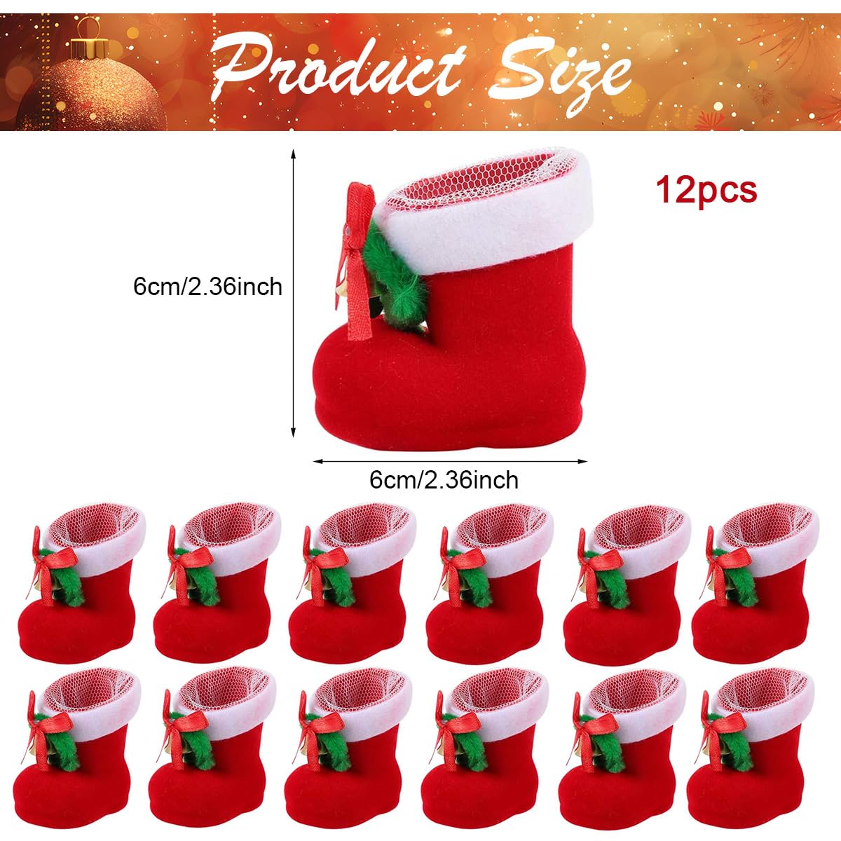 HASTHIP Christmas Stockings for Xmas Tree Hanging Decor 12Pcs 5x6 cm with Drawstring Mesh Liner