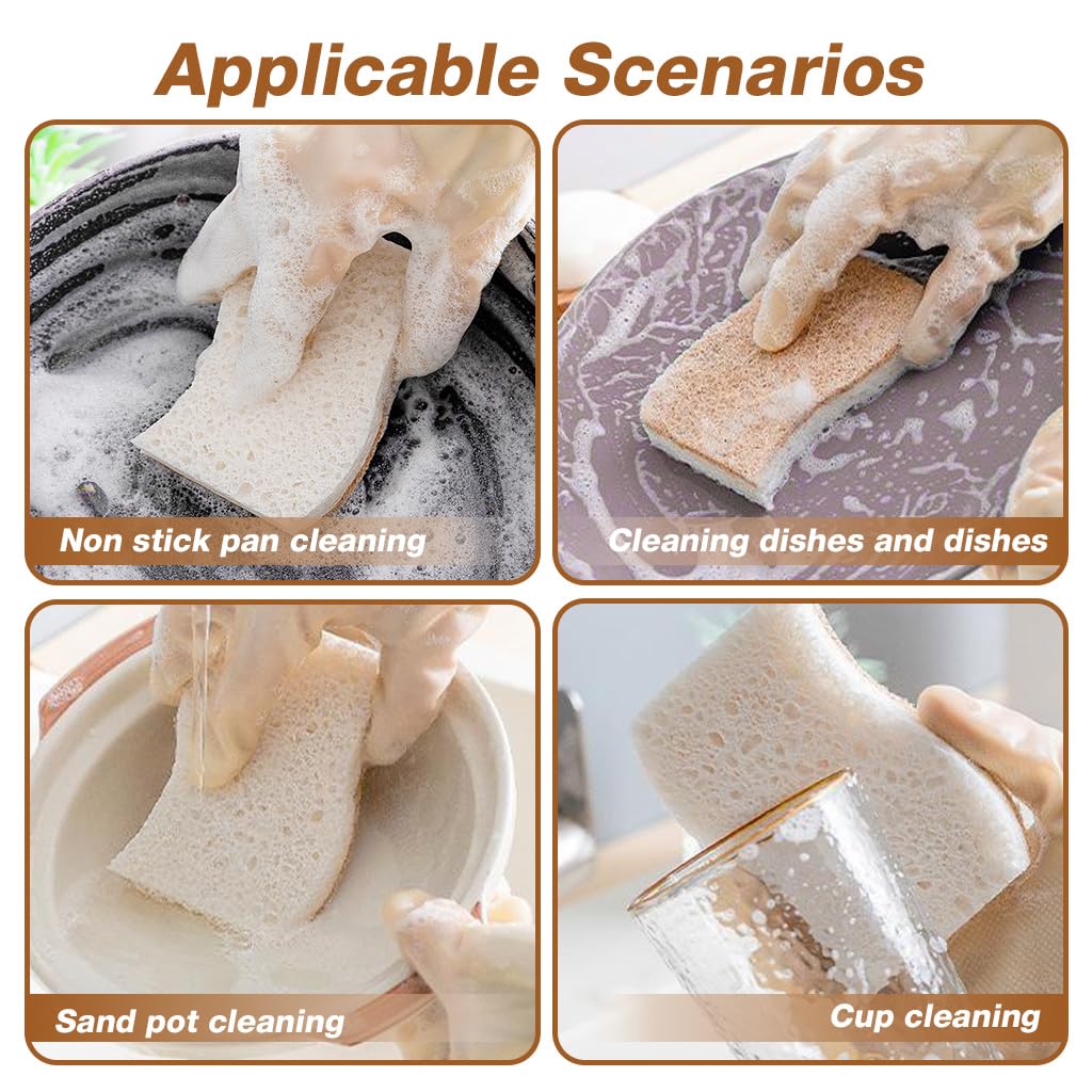 HASTHIP® 6 Pack Kitchen Sponges, Plant-Based Biodegradable Cellulose & Coconut Coir Scrub Sponges, Dual-Sided Non-abrasive Dish Sponges for Dishes, Countertops, Sink & Bathroom Cleaning