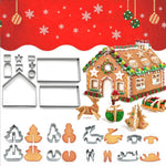 HASTHIP® 18Pcs Christmas-Themed Cookie Cutter Set, DIY Assembly Fun Santa House Themed Cookie Cutter Set for Decoration, Dish Plating, Party