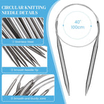 HASTHIP Knitting Circular Needles for Hats and Sweaters with 39 in Cord | 9 Pcs Stainless Steel Set