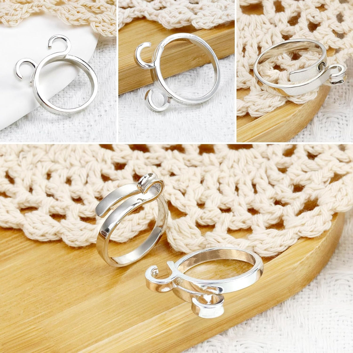 HASTHIP Adjustable Crochet Ring Set for Finger Knitting with Open Design | 6PCS 0.73–0.94 in