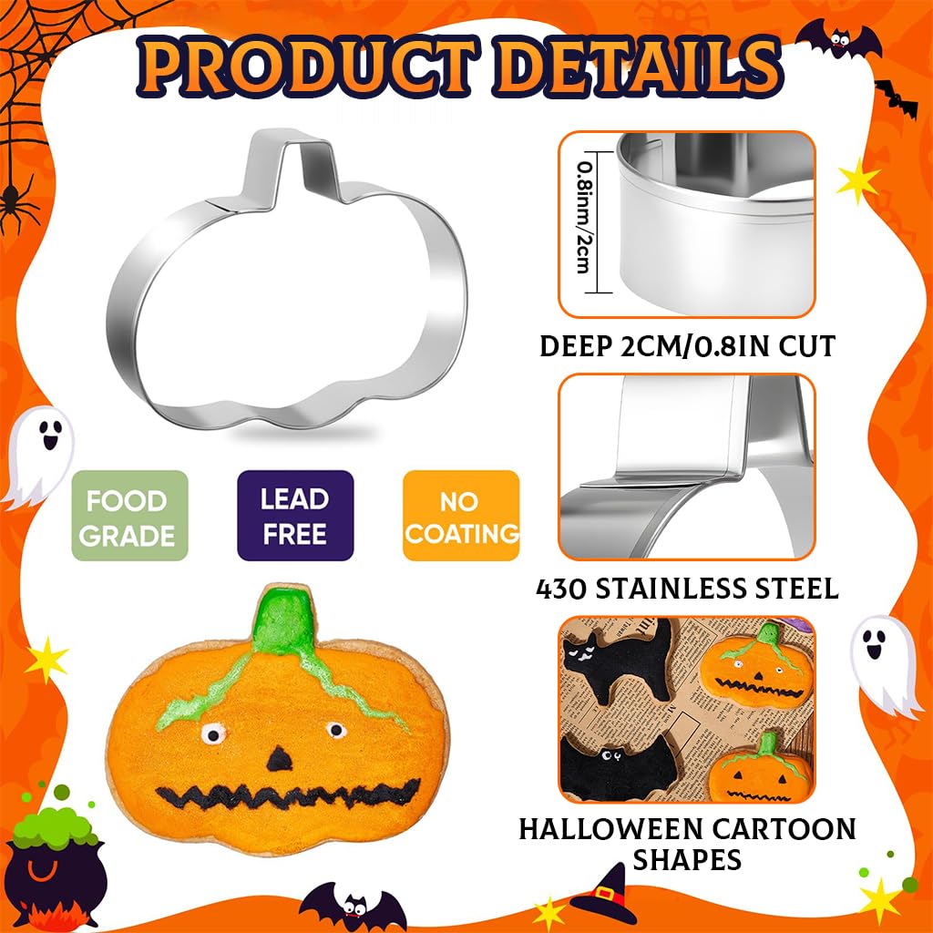 HASTHIP Halloween Cookie Cutters Set for Baking with 7pcs Stainless Steel Molds | Fun Shapes