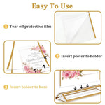 HASTHIP® 4 Pack Acrylic Gold Sign Holder, Double Sided A4 Menu Stand, Clear Vertical Table Display for Restaurant Menus, Office Flyers, Acrylic Photo Frame, Desk Brochure Holder