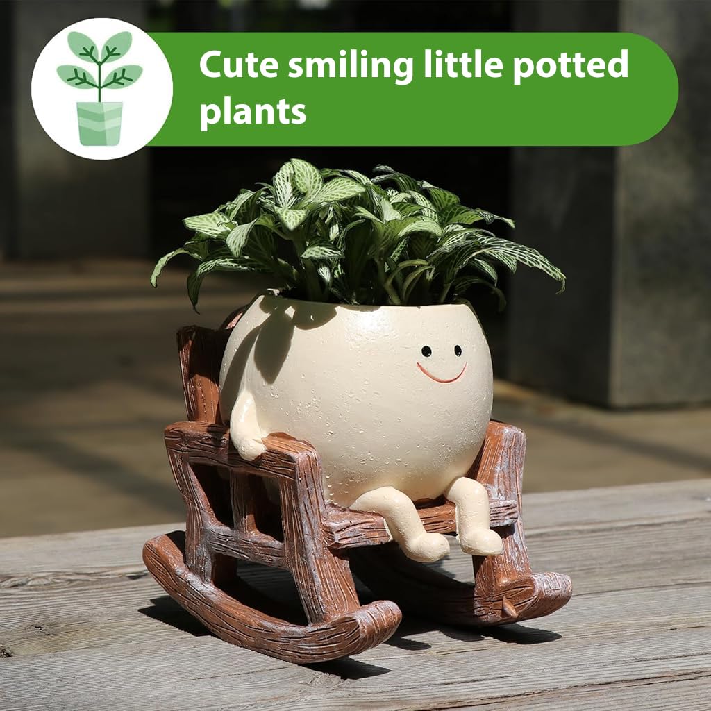 HASTHIP Mini Succulent Pot for Desk and Home Decor with Rocking Chair Resin Design 11.3x12.4x11.7cm | Gift for Friends