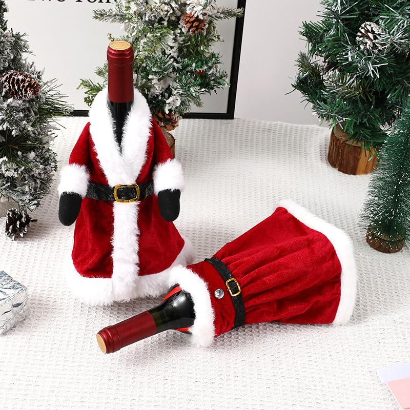 HASTHIP Wine Bottle Christmas Decorations for Festive Dining Table with 2 Dress Covers | Reusable Holiday Home Decor
