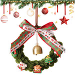 HASTHIP Christmas Wreath for Door and Window with Bell Ornaments and Ribbon Bow | Handmade Pipe Cleaner Holiday Garland Decor