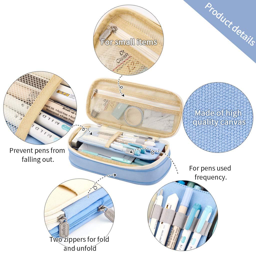HASTHIP Pencil Case for Students with Double Zipper and Expandable 21.5×10×7 cm Design | Light Blue 2 PCS
