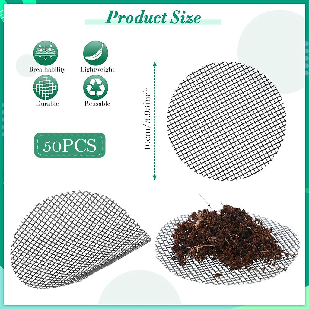HASTHIP Flower Pot Hole Mesh Pad for Bonsai and Succulent Planters 50 pcs 10 cm | Reusable Polyamide Screen Reduces Soil Loss and Improves Drainage
