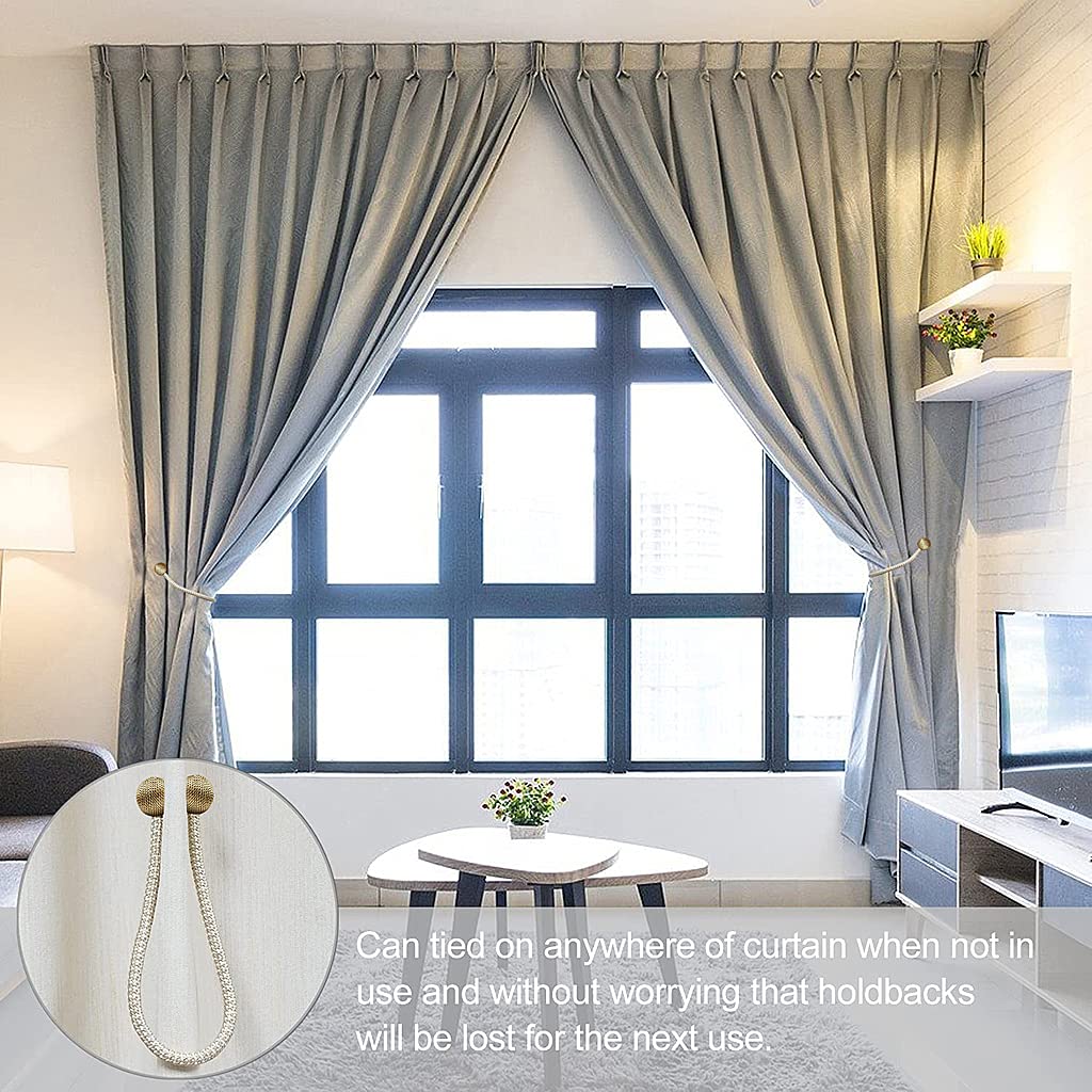 HASTHIP Curtain Tiebacks for Living Room and Bedroom with Strong Magnetic Closure | 16 in Rope 3 pcs Gold Polyester