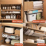 HASTHIP® 2pcs Adjustable Shoe Rack for Shoe Cabinet - Expandable Hanging Shelf Divider, Fits 15.7-23.6 Inches, White, Easy Tool-Free Installation, Space-Saving Organizer for Kids' Shoes, Slippers