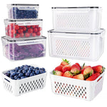 HASTHIP® 5PCS Kitchen Storage Box for Kitchen Used Fridge Storage Containers Set with Lid Airtight Container Boxes for Storage & Container Double Layer Fridge Organiser Storage Boxes with Drain Basket