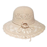 HASTHIP® Sombrero de Sol Elegante para Mujer,ala Ancha Plegable con Flores y Lazo,Sombrero de Playa Verano para Vacaciones y Jardín