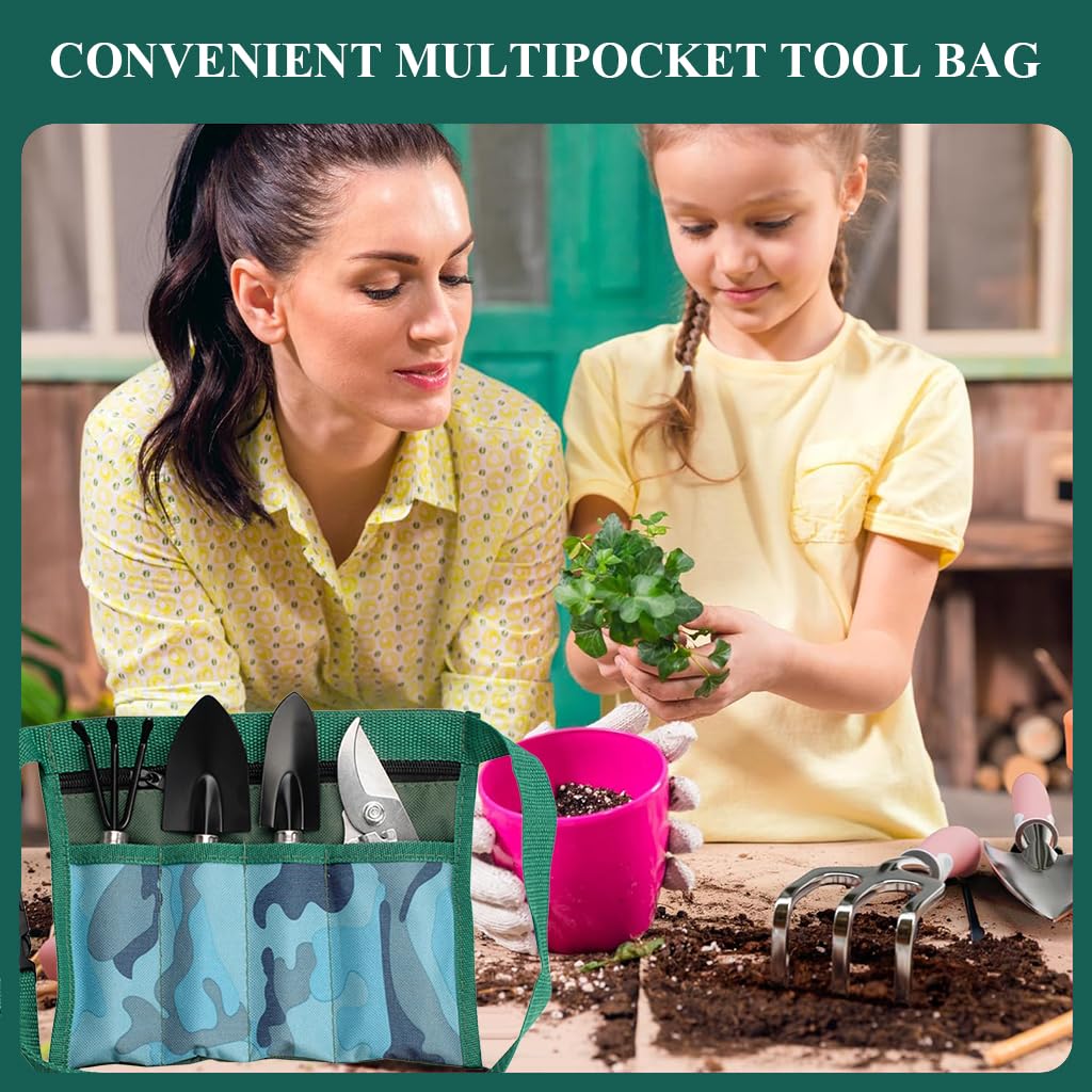 HASTHIP Gardening Tools Kit for Home Use with 4Pcs Set featuring Ergonomic Handles | Stainless Steel Hand Tools and Tool Bag