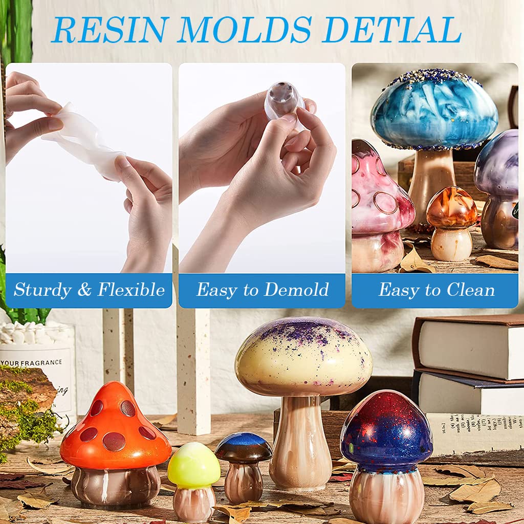 HASTHIP Resin Molds Silicone Set for DIY Mushroom Jars with Lids 5 Pcs | Jewelry and Home Decoration Crafts