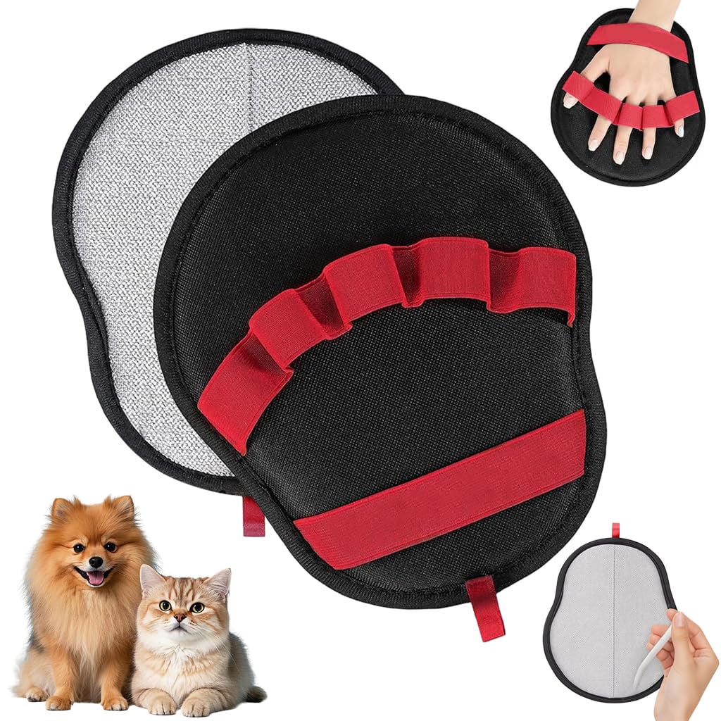 HASTHIP® Pet Hair Removal Glove, Pet Hair Cleaning Pad with Finger Loops and Wrist Strap Grip, Furniture Pet Hair Collector Gloves Fur Remover for Bed, Sofa, Clothes