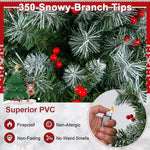 HASTHIP® 150cm Christmas Tree for Home Decor with Snow Flocked Branches, Pinecones & Red Berries, Premium Xmas Trees for Christmas, Office School House Restaurants Store