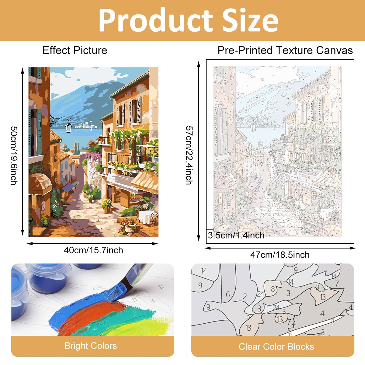 HASTHIP Paint by Numbers Kit for Adults with Acrylic Paints Brushes 16x20 Inch Canvas | European Town Art for Wall Decor and Gifts