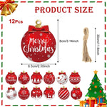 HASTHIP Christmas Decorations Wooden Ornaments Set for Tree and Room Decor featuring 12 Red Snowflake Designs