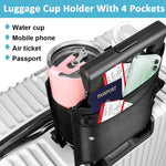 HASTHIP® Travel Cup Holder for Luggage Dual Cup Oxford Cloth Coffee Cup Holder with Handle & Carabiner 2 in 1 Travel Cup Carrier Accessories Organizer Pouch for Coffee Cup, Water Bottle, Powerbank