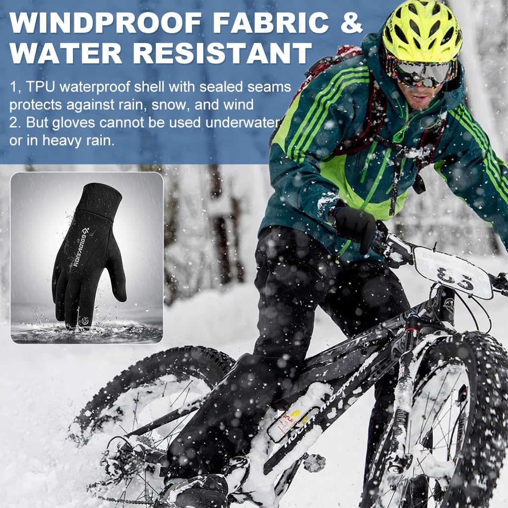 HASTHIP® Winter Riding Gloves for Men, Thermal Plush Lined Windproof Sport Gloves with Anti-Slip Grip, Touchscreen Compatibility & Anti-Loss Clasp for Cycling, Driving & Outdoor Activities, XL