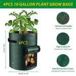 HASTHIP Plant Grow Bags for Tomatoes Peppers and Strawberries featuring Roll Up Flap & Handles | 4 Pack 10 Gallon Durable PE Reusable Planter Bags