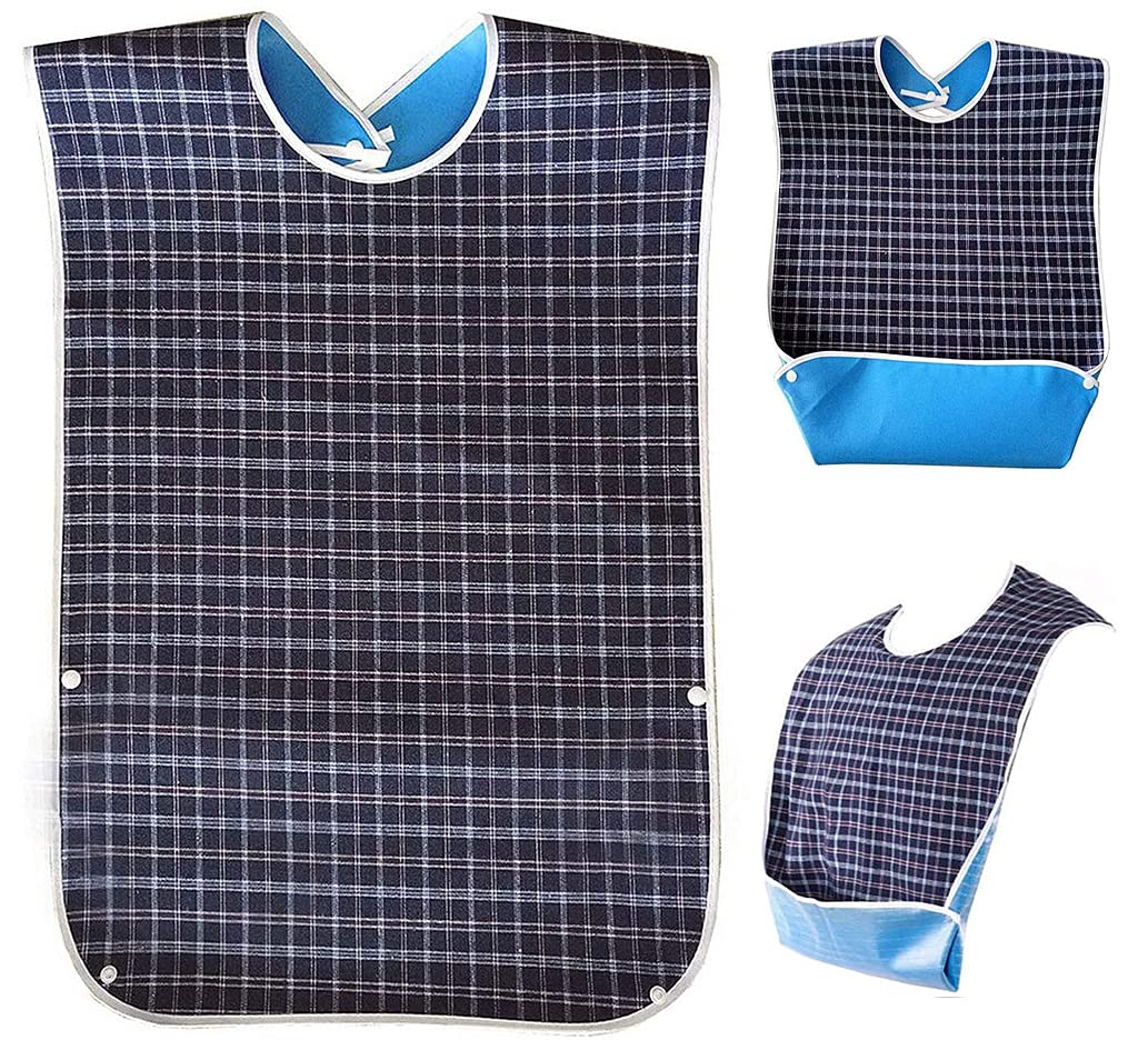 HASTHIP Adult Bibs for Elderly Dining Protection featuring Waterproof Easy Clean Design 78 x 44cm Blue