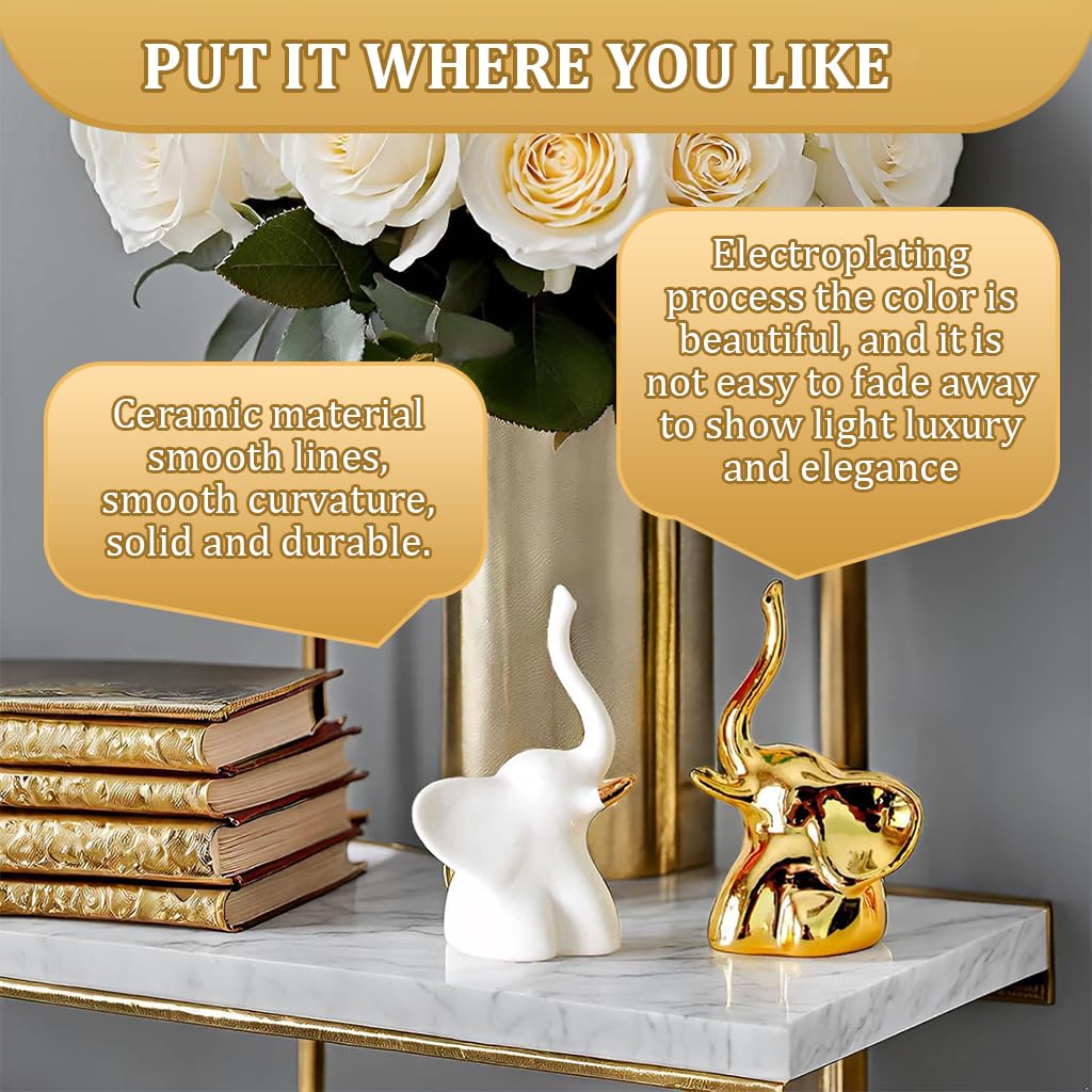 HASTHIP Ceramic Elephant Desk Decor for Home with Dual Color Design 5x5x8.8 cm | Symbolic Gift Set