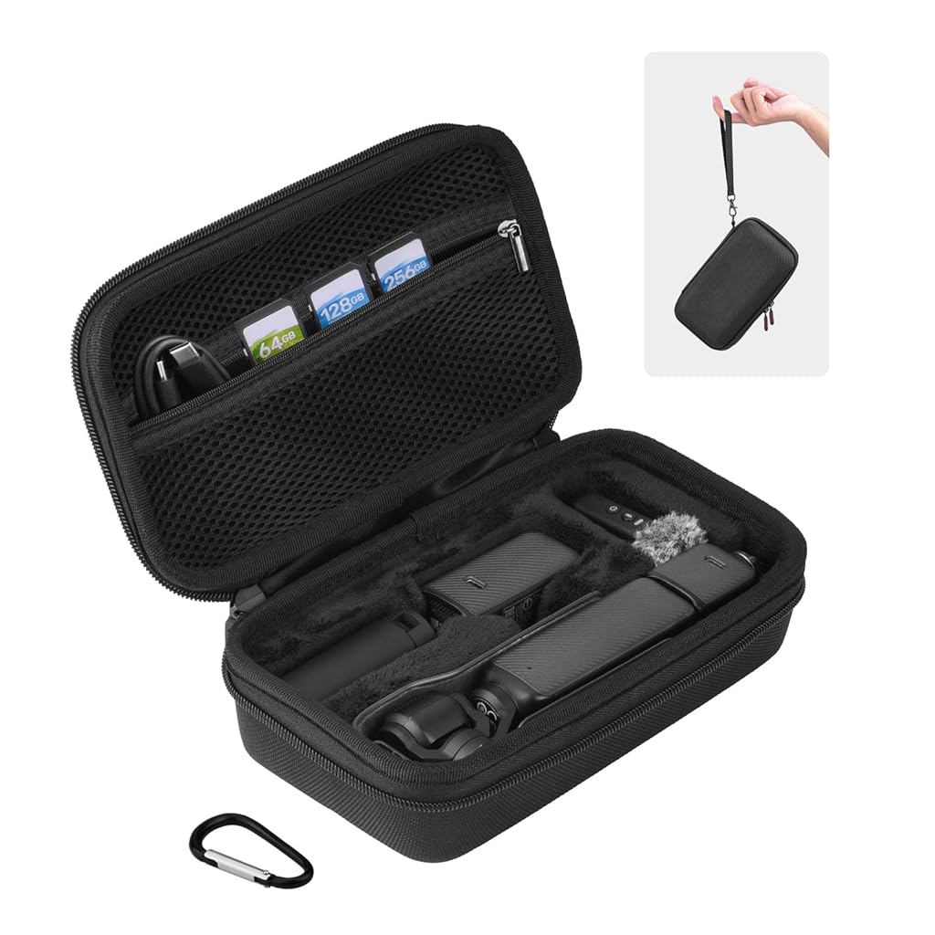 HASTHIP® Osmo Pocket 3 Funda Protectora Rígida,Estuche Portátil de Transporte con Mosquetón y Correa de Mano para DJI Osmo Pocket 3 Creator Combo y Accesorios Cámara,Negro