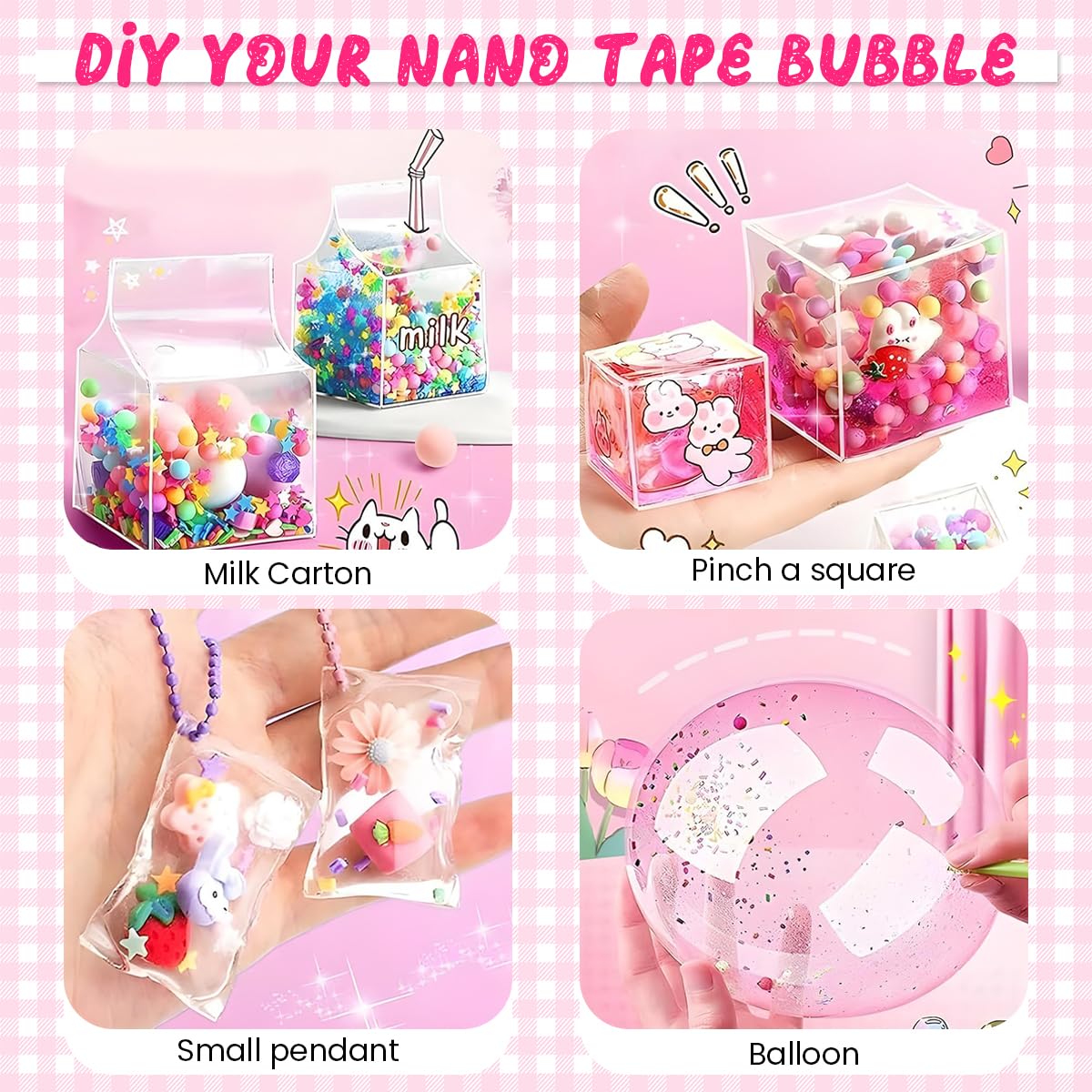 HASTHIP DIY Nano Tape Bubble Clay Craft Kit for Kids with Air Pump | Includes Stickers and Confetti