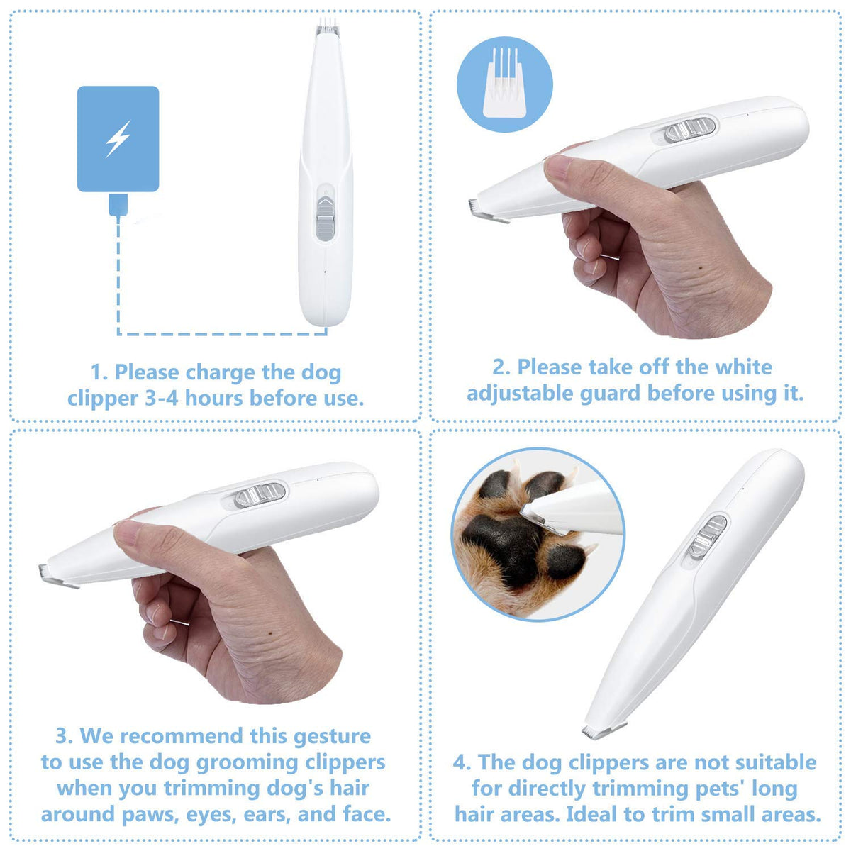 HASTHIP Dog Hair Trimmer for Paws and Face with 2 Speed Low Noise Motor | Cordless Rechargeable Grooming Kit