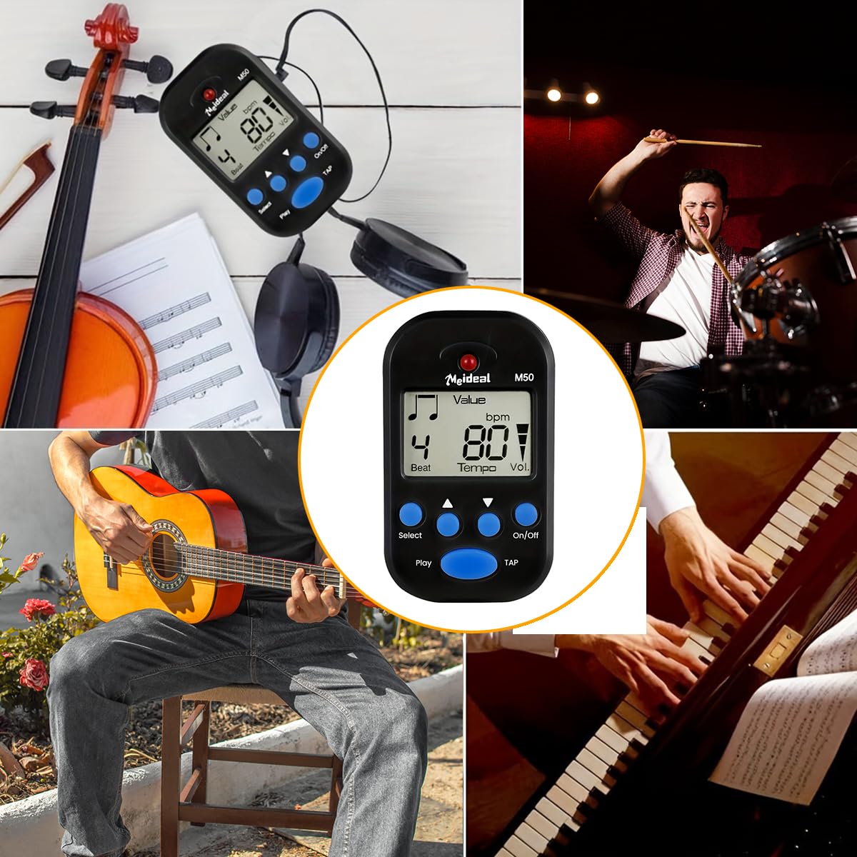 HASTHIP Digital Clip On Guitar Metronome with LCD Screen and 3.5mm Headphone Jack | Adjustable Tempo and Volume for Private Practice