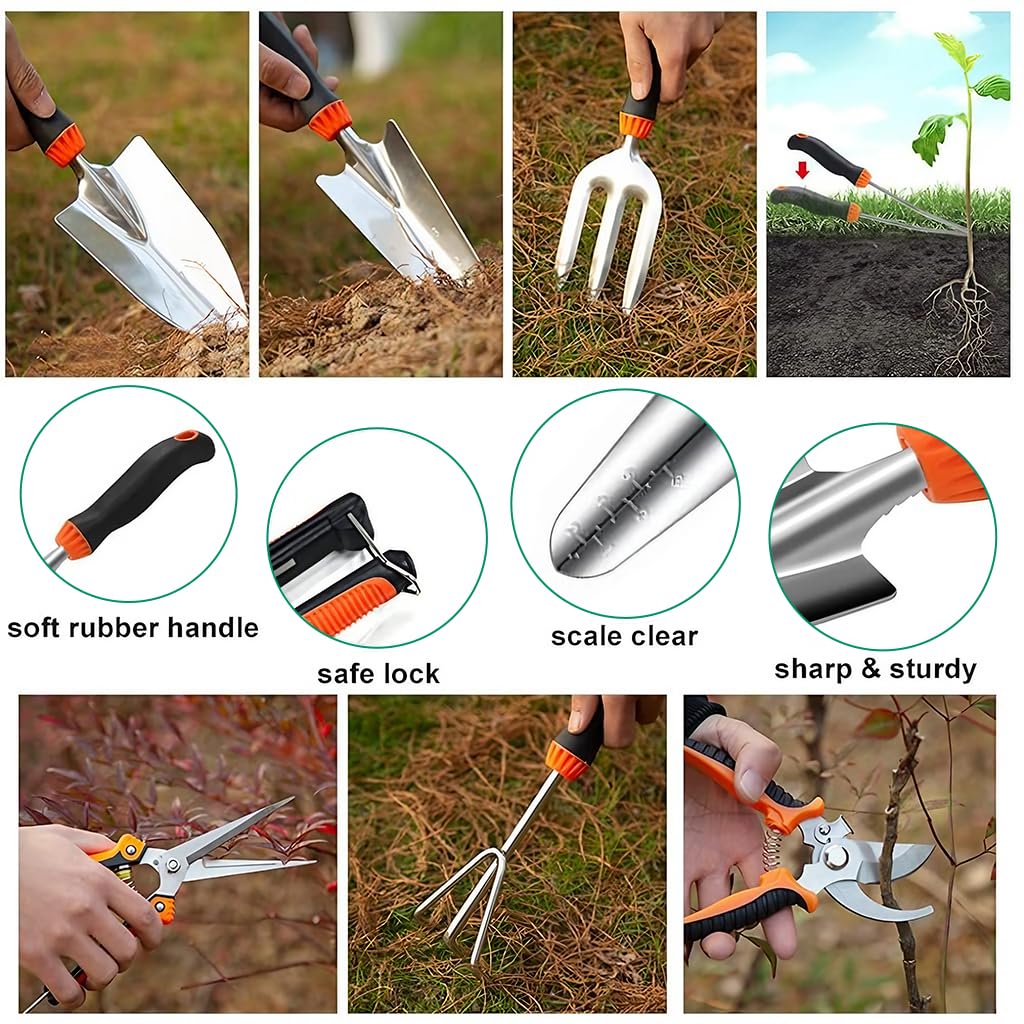 HASTHIP® 10Pcs Gardening Tools Set - Heavy Duty Stainless Steel - Gardening Tools Kit for Home Garden - Plant Cutter for Home Garden - Manual Planting Tools with Tool Bag - Suitable for Patio & Lawn