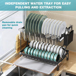HASTHIP Kitchen Dish Rack with Double Layer Drain System and Utensil Storage | 40x28x31.5cm Carbon Steel