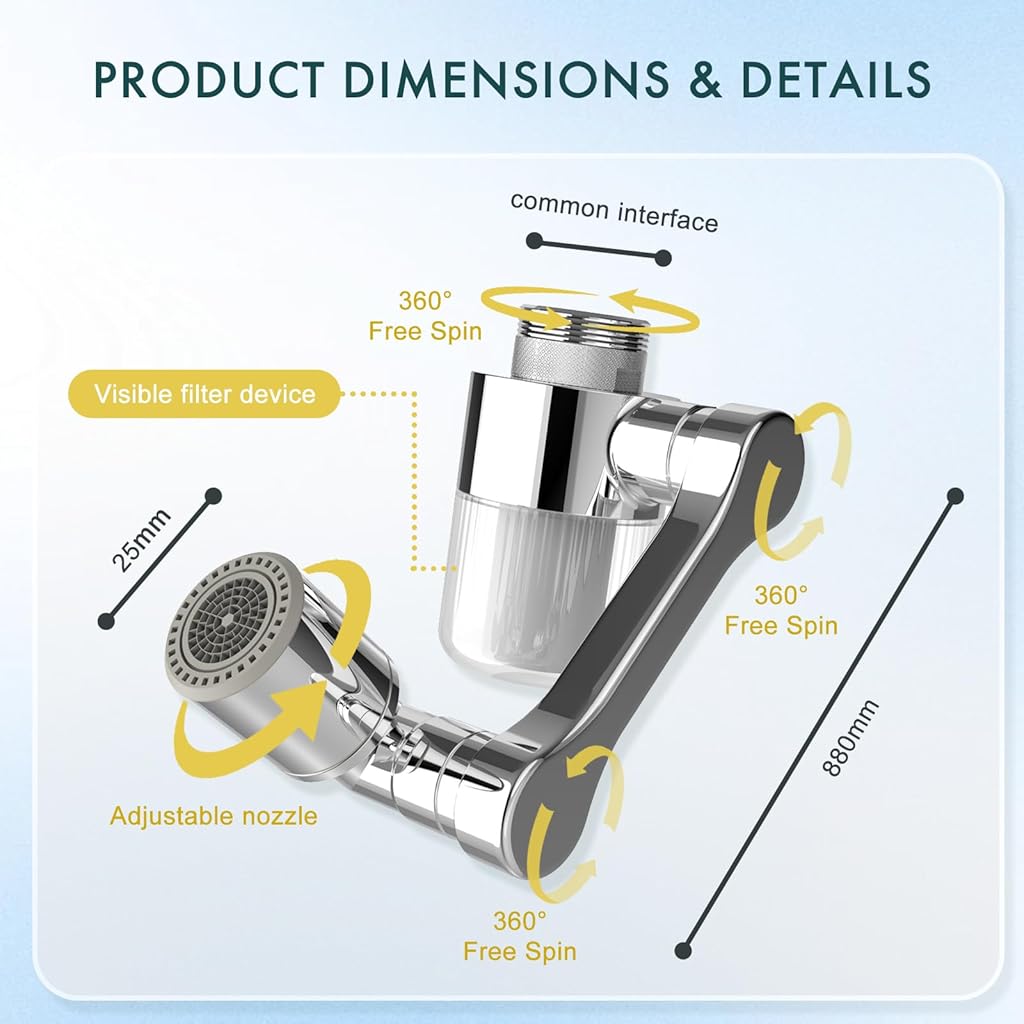 HASTHIP® Kitchen Faucet Extender with Filter, 360° Swivel Faucet Attachment, Universal Tap Water Filter, Clear Filtration Core Design, Splash-Proof Faucet Aerator for Kitchen, Bathroom