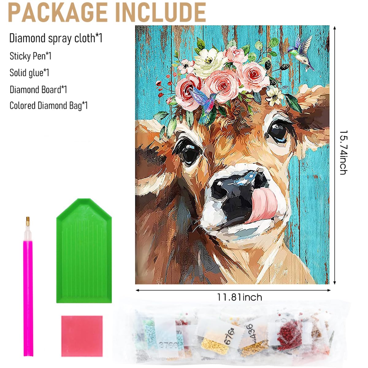 HASTHIP Diamond Painting Kit for Home Wall Decor featuring Full Drill 30 x 40cm Canvas | Cow Gem Art Gift for Adults and Kids