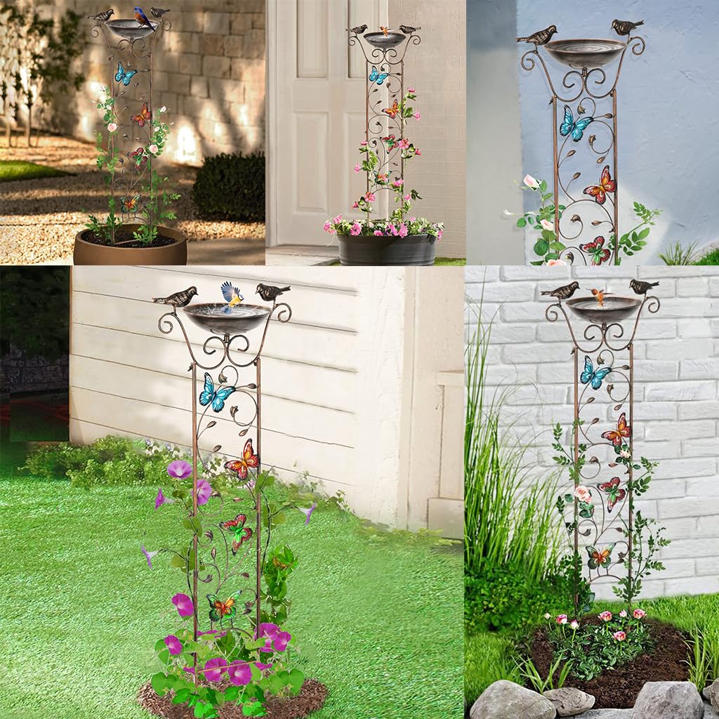 HASTHIP Garden Climber Support Stand with 7 in Bird Bath Bowl and Metal Trellis | 100CM Outdoor Decoration