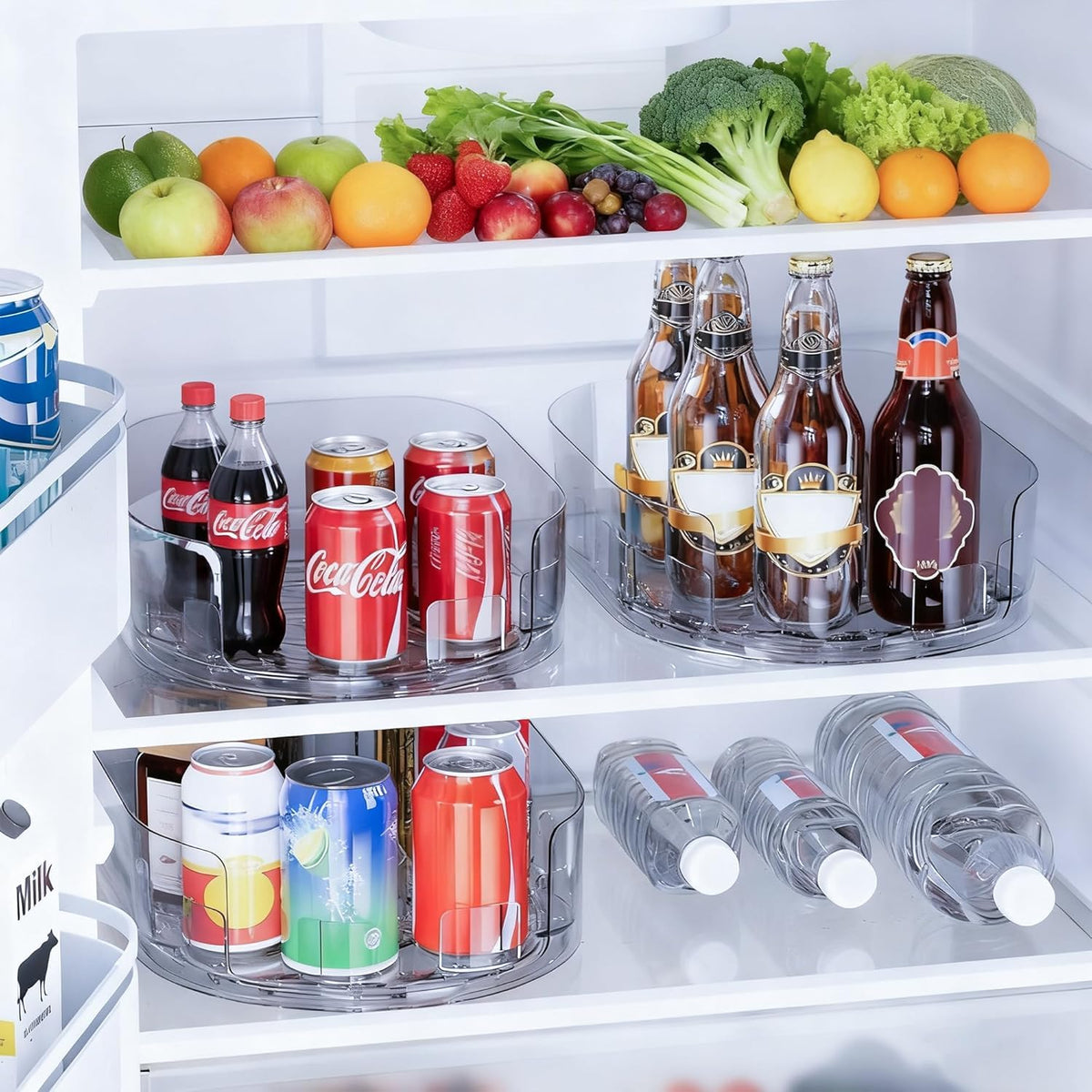 HASTHIP® Turntable Refrigerator Drink Organizer Rack,Beverage Holder for Cans & Bottles, Space-Saving Fridge Storage Shelf