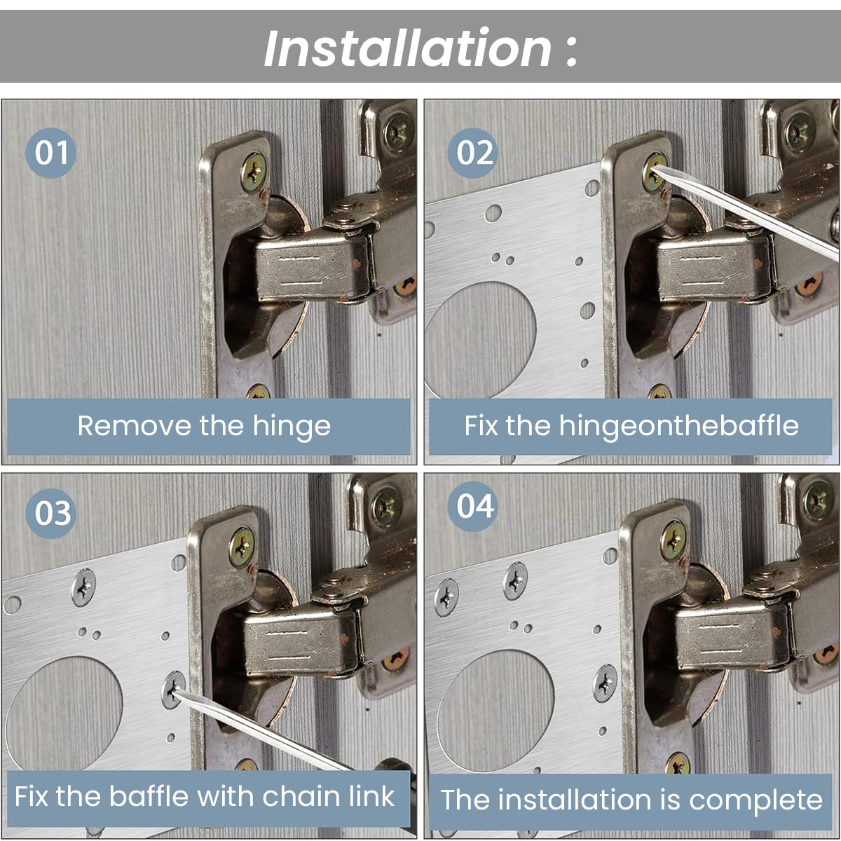 HASTHIP Cabinet Hinge Repair Kit 4pcs for Door and Cabinet Fixing | Stainless Steel Plates with Mounting Screws