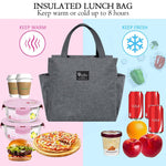 HASTHIP Lunch Bag for Office and School with 20×14×25cm Capacity featuring Full Zipper and Grey Oxford Fabric | Insulated Bento Box for Men Women Kids