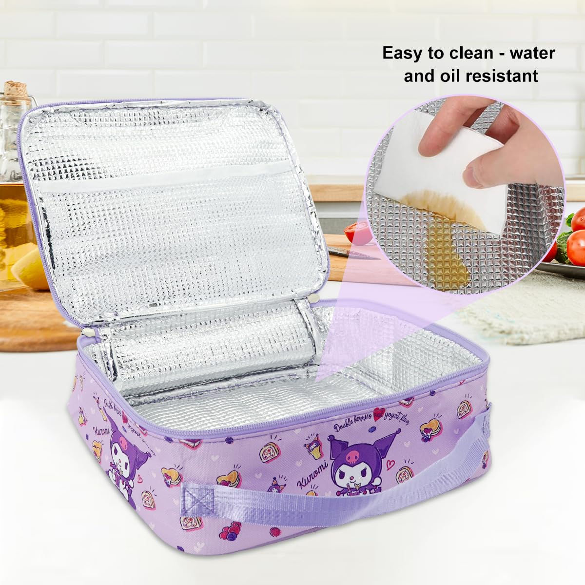 HASTHIP Cotton Insulated Bento Box Lunch Bag 11.4x8.3x3.9 in with Dual Handles | Purple for Kids and Adults