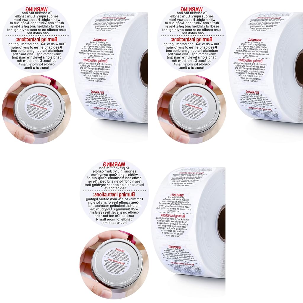 HASTHIP Warning Label Sticker for Candle Jar with 500 Sheets and 1500pcs Self Adhesive | DIY Candle Making Safety Labels