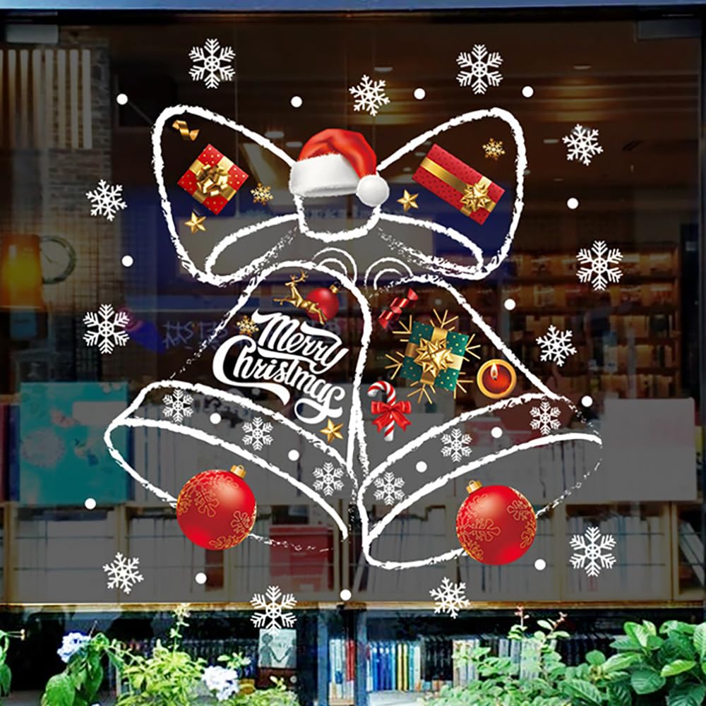 HASTHIP® Christmas Bell Glass Window Sticker, Static Cling Holiday Bow Bell Snowflake Charm Sticker Decorative Festive Room Decor for Window, Glass Door, 45x60cm
