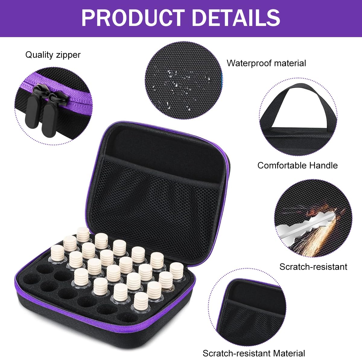 HASTHIP 30-Slot EVA Essential Oil Carrying Case for 5ml 10ml 15ml Bottles