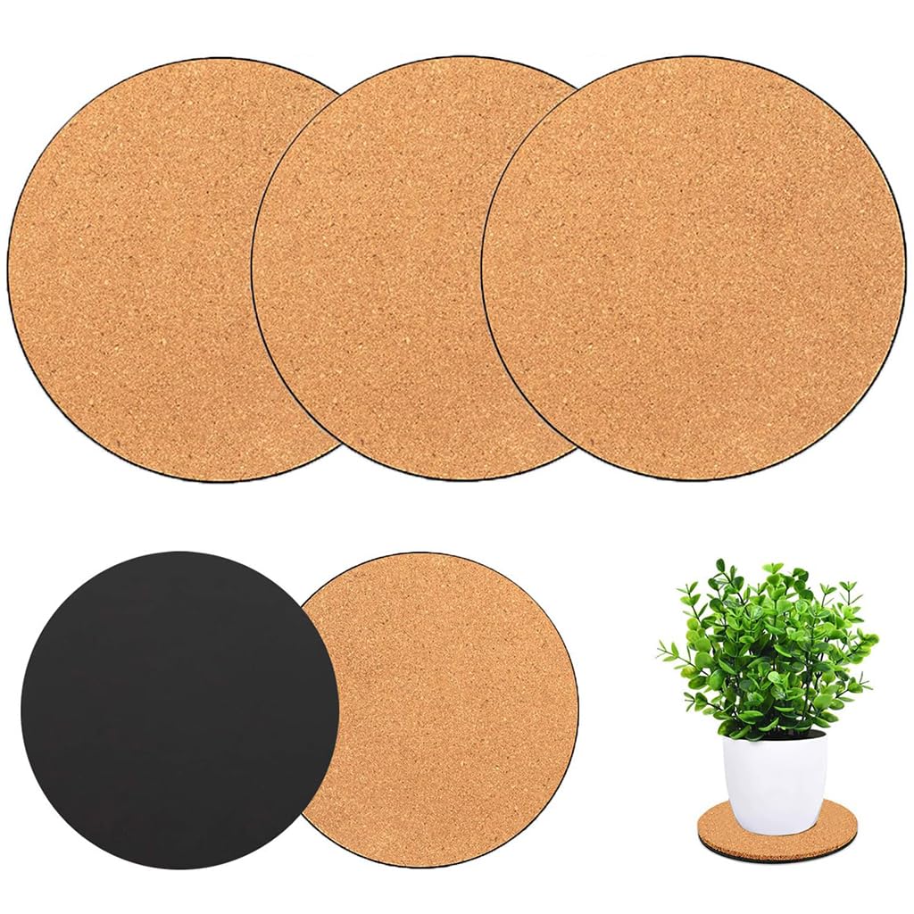 HASTHIP Planter Base for Small Indoor Pots with Anti Slip Pads and 8 in Cork Surface | Protects Furniture from Water Rings