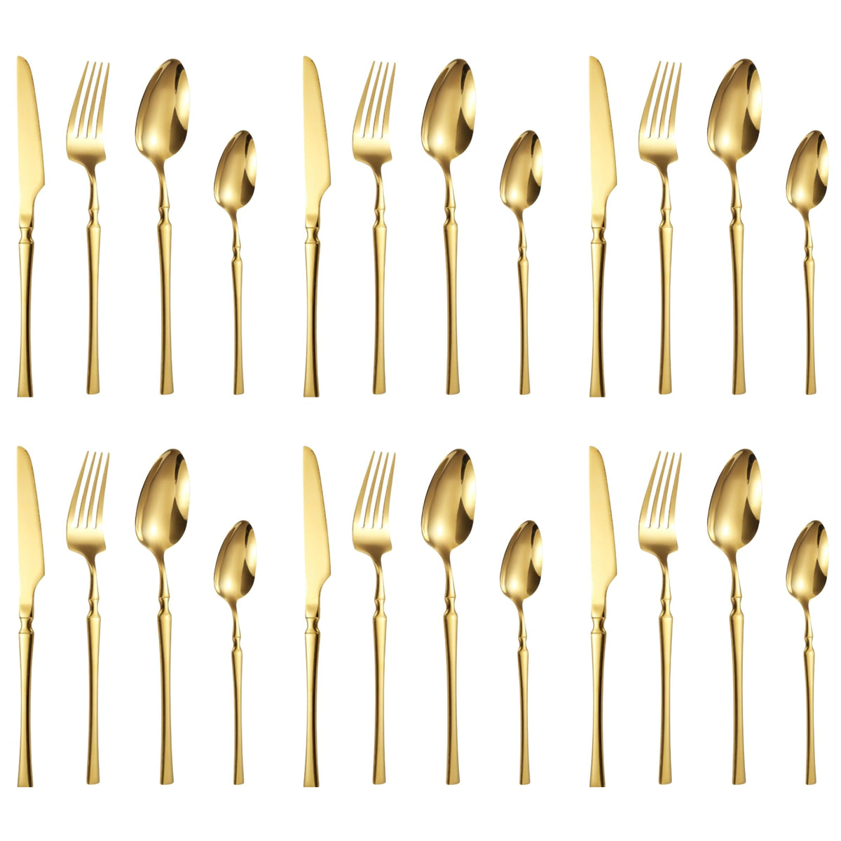 HASTHIP® Juego de Cubiertos de Acero Inoxidable para 6 Personas,Set Cubiertos Dorado 24 Piezas con Cuchillos,Tenedores Cucharas y Cucharillas Pulido Espejo Apto para Lavavajillas Diseño